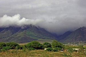 Storm clouds gather over mountains of Maui, Hawaii