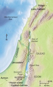 The borders of the Promised Land stretched from the wilderness of Zin and Kadesh-barnea in the south to Lebo-hamath and Riblah in the north, and from the Mediterranean seacoast on the west to the Jordan River on the east. The land of Gilead was also included.